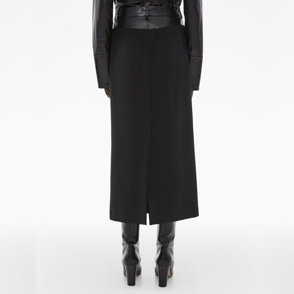 Helmut Lang Women's Black Leather-Trimmed Garter Skirt Size 10 (MSRP $425) - Picture 3 of 8